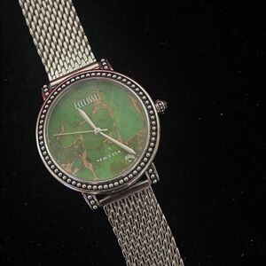 Eclissi Silver Mesh Watch with Green Dial